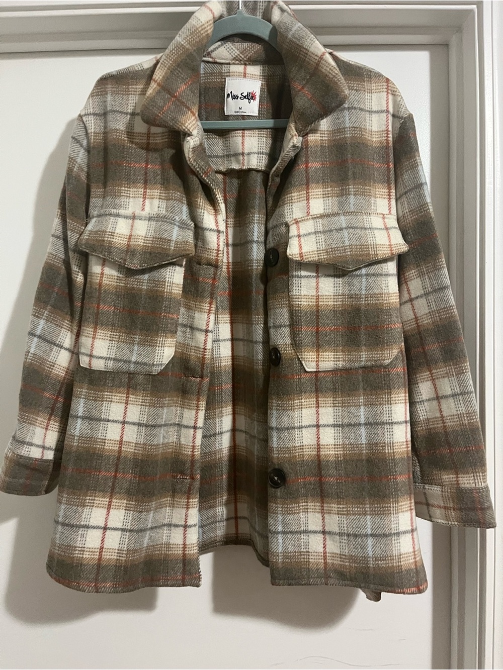 Miss Selfridge Olive, Cream & Brown Plaid Utility Shacket